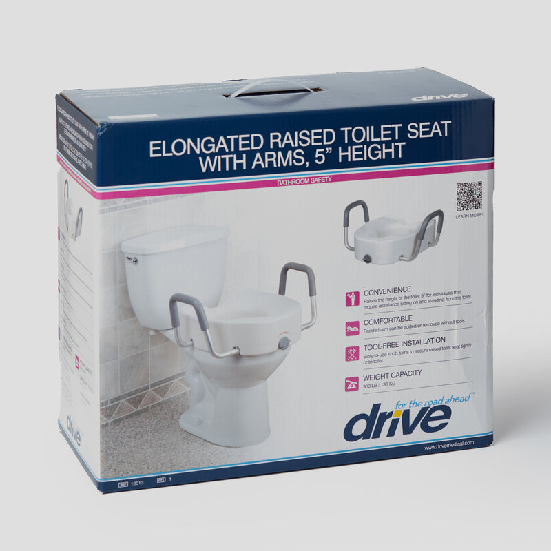 Load image into Gallery viewer, Drive Elongated Raised Toilet Seat With Arms (5")